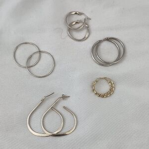 Elegant Silver and Gold Hoop Earrings Set